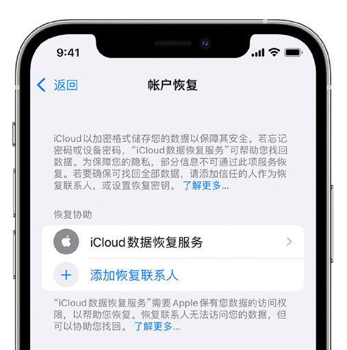 灵璧苹果手机维修分享在 iPhone 上设置帐户恢复联系人的方法 