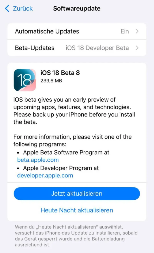 灵璧苹果手机维修分享苹果 iOS / iPadOS 18 开发者预览版 Beta 8 发布 